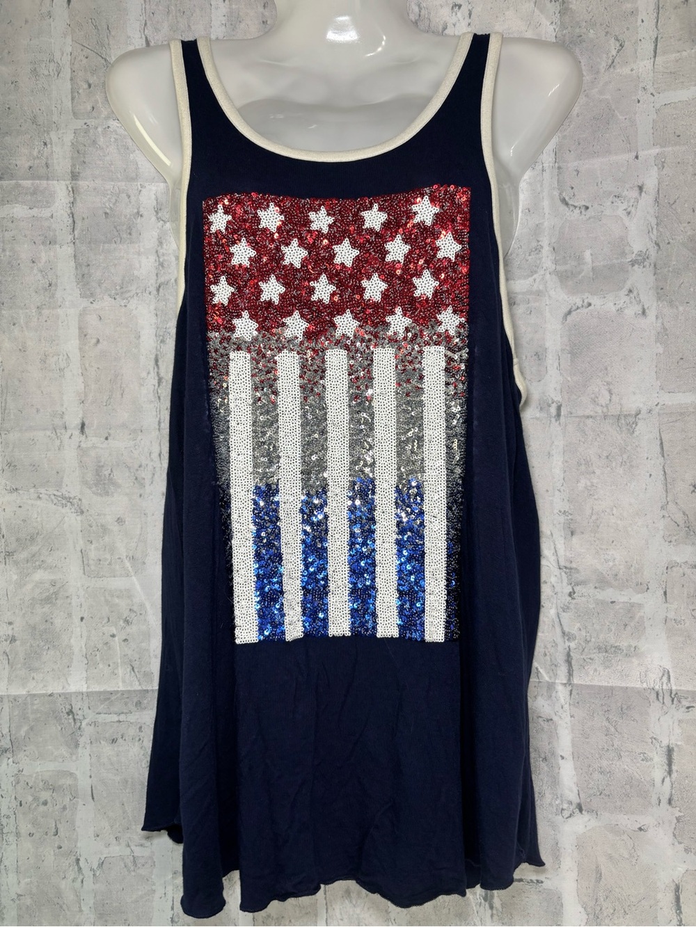 Miss Chievous Navy Tank with Cream Trim. Red White and Blue Patriotic